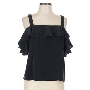 J Crew Silk Black Ruffle Off the Shoulder Top Size 12